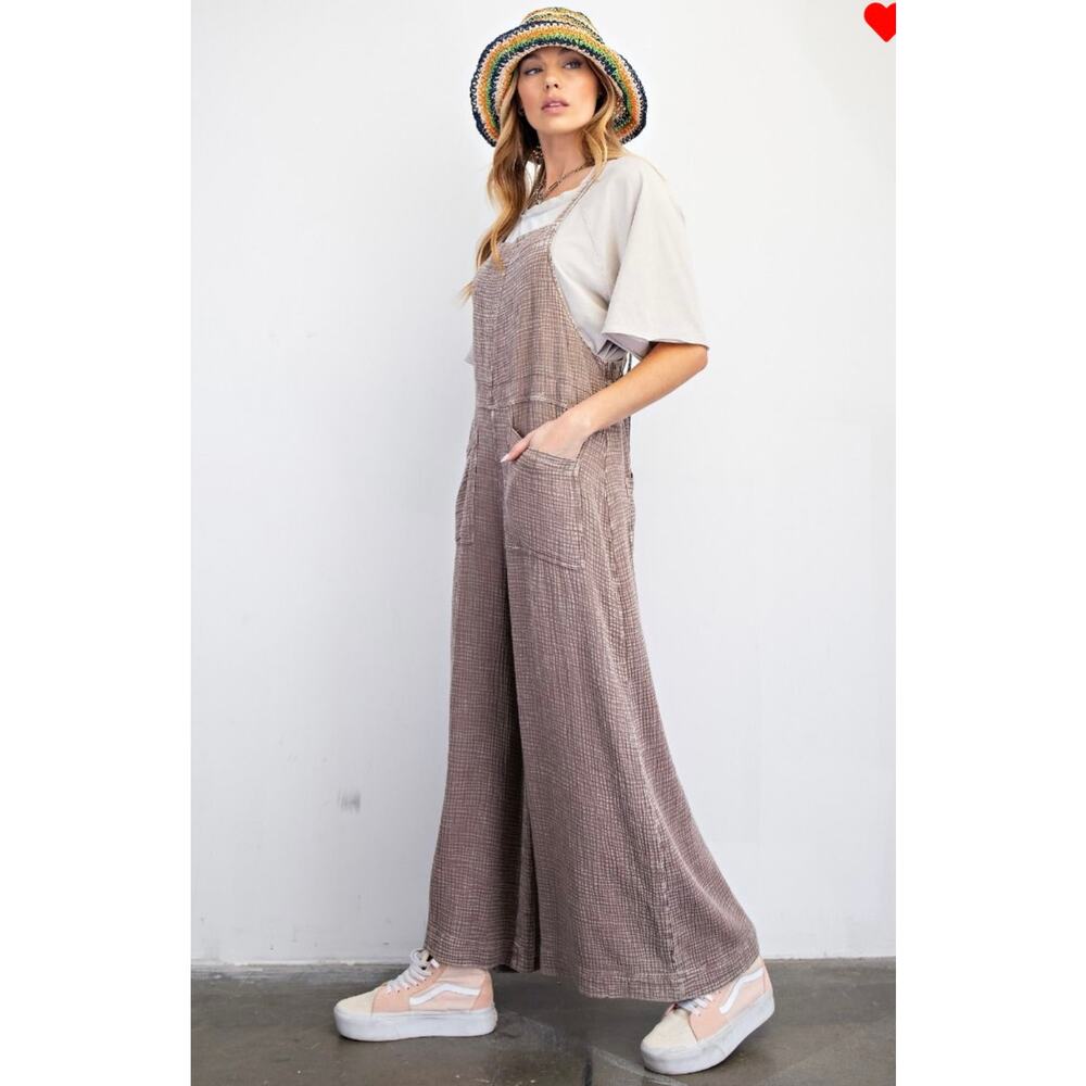 Easel Plus Size-Washed Cotton Jumpsuit/Overall - 1X-3X - Picture 3 of 3